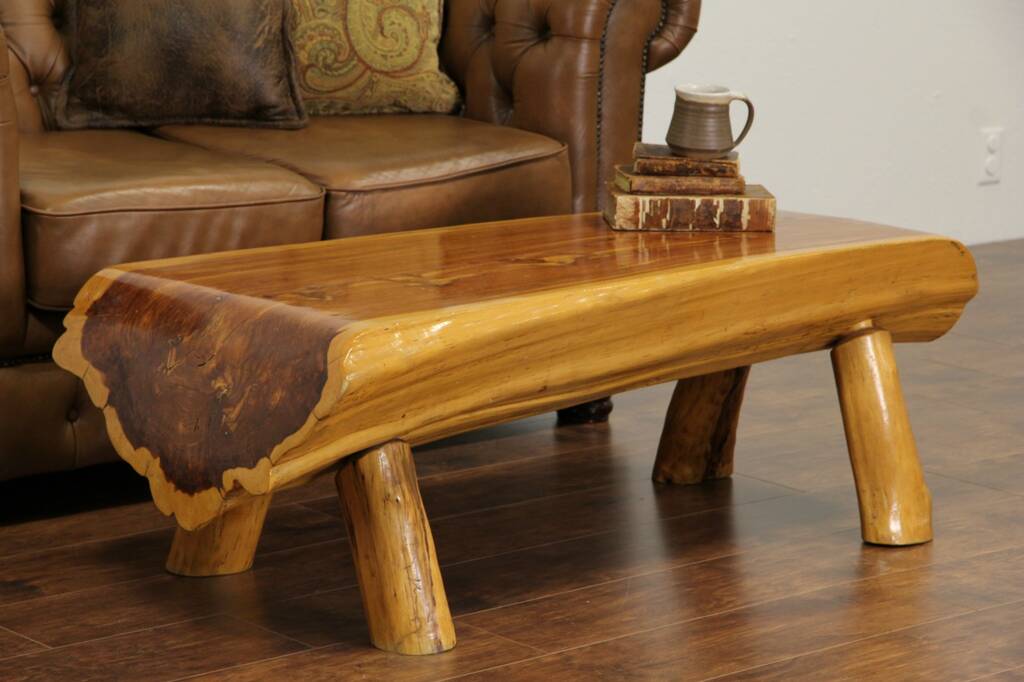 SOLD - Cedar Log Vintage Rustic Coffee Table or Bench - Harp Gallery