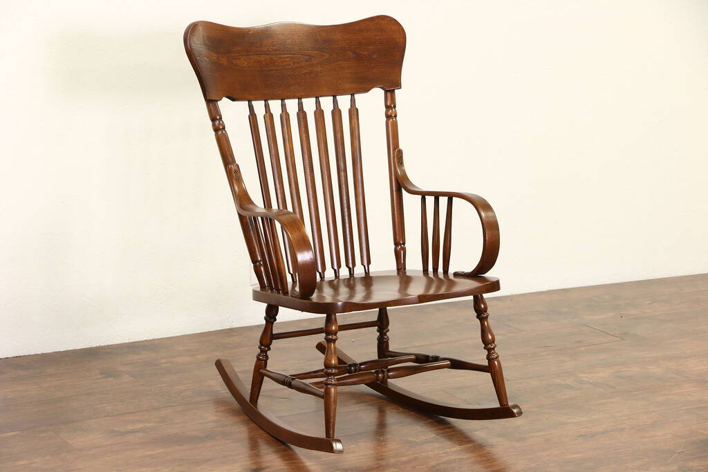 SOLD - Rocking Chair, 1900 Antique Elm & Oak Large Rocker - Harp
