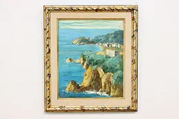 Coastline in Spain Vintage Original Oil Painting Rovira 33" #46725