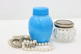 Blue Milk Glass Vintage Boudoir or Dresser Jar #49224