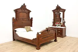 Victorian 2 Pc Antique Bedroom Set, Full Bed & Dresser, Halm #48620