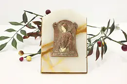 Virgin Mary Antique Bronze & Onyx Easel Plaque, France #48878
