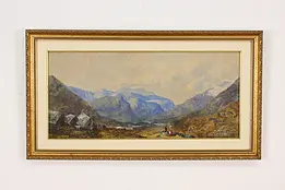 Mountain Valley Vintage Original Watercolor Painting 27" #49369