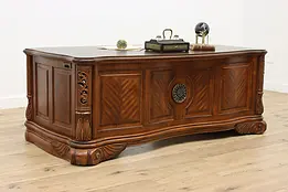 Carved Mahogany Vintage Office Library Desk, Mirrors, Amini #48882