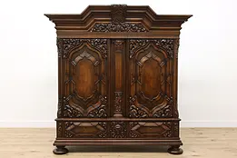 Dutch Antique Carved Oak Kas, Wardrobe, Armoire or Cabinet #49147