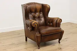 Traditional Vintage Leather Library Wingback Chair, Royal #49913