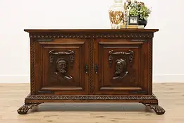Renaissance Design Antique Carved Knights Cabinet TV Console #49898