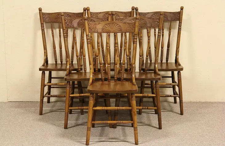Set of 6 Pressback 1900 Antique Dining Chairs