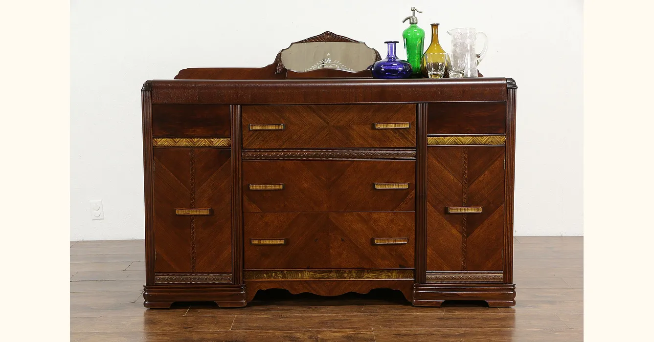 Art Deco Waterfall 1930 S Vintage Mahogany Sideboard Server Or Buffet