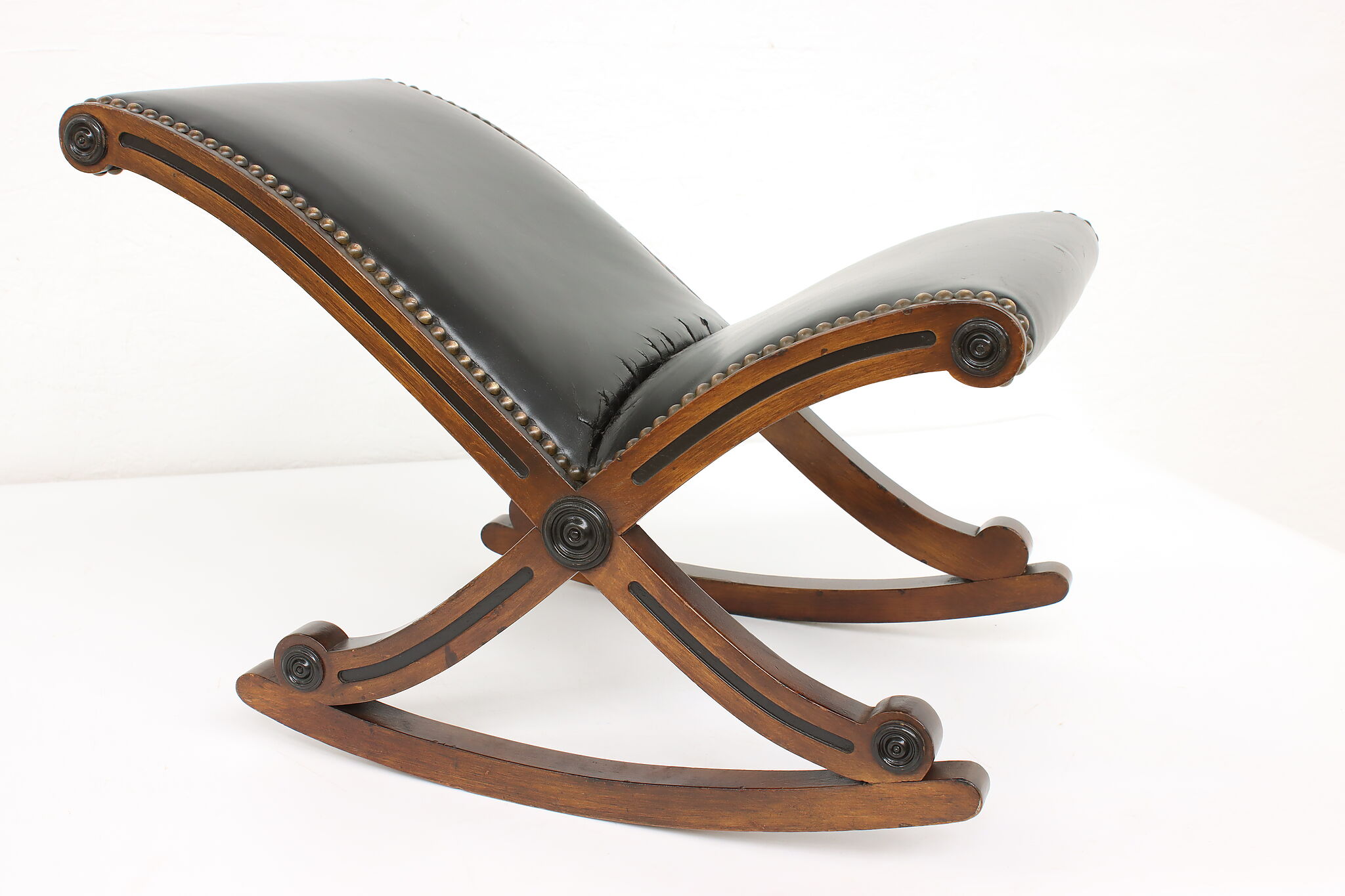 Victorian Antique Mahogany Gout Rocker Footstool, Recent Upholstery