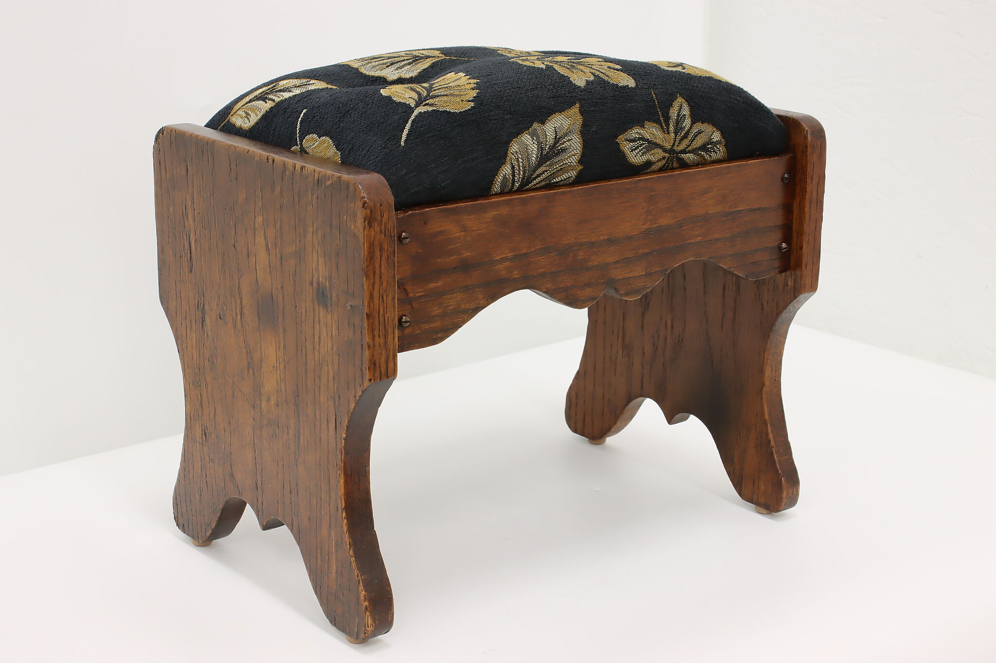 Mission Style Antique Oak and Leather Foot Stool