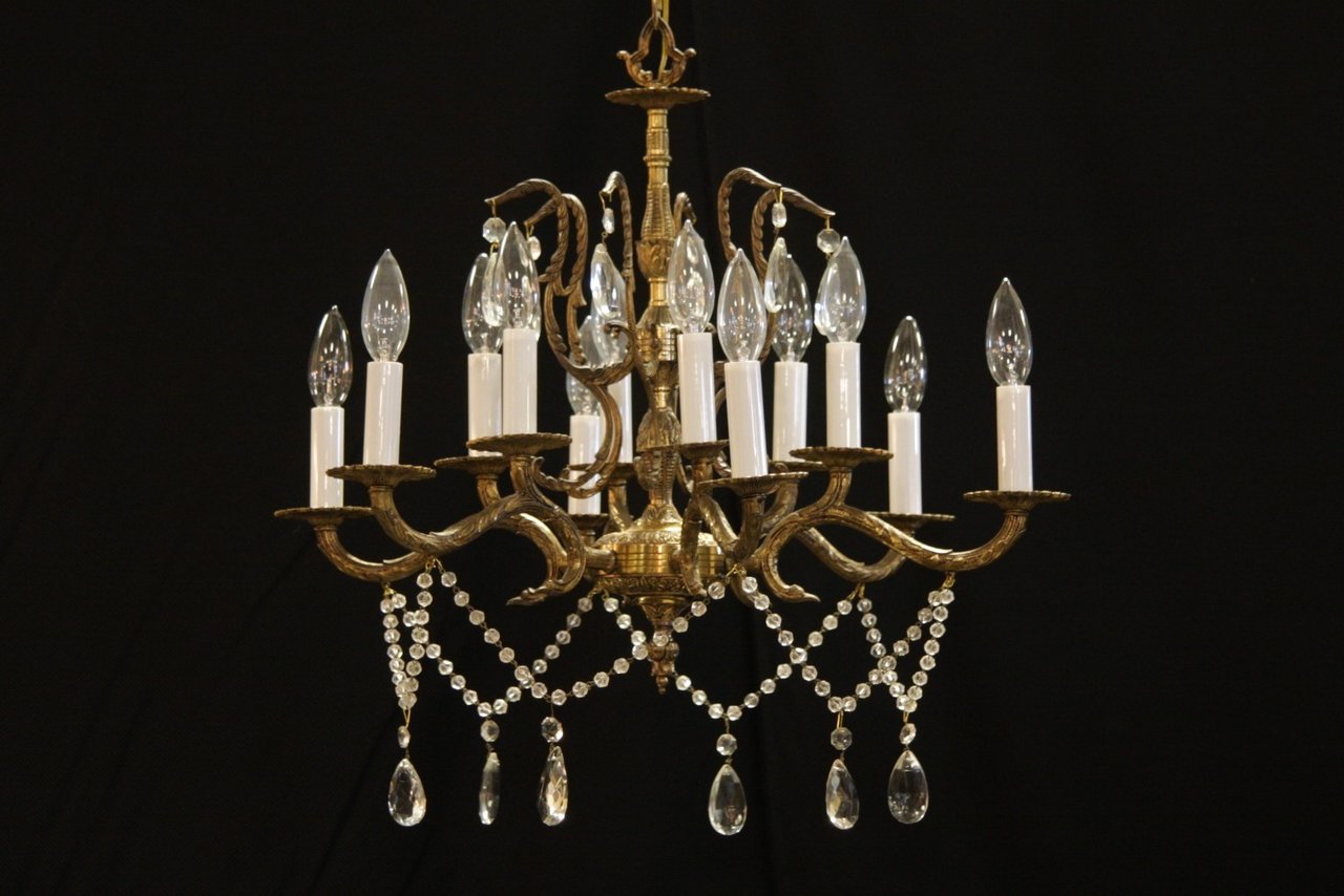 12 Candle Brass Chandelier with European Prisms