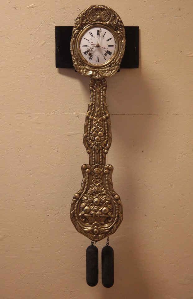 Antique French Louis Jaquine Brass Wag-on-the Wall Clock 19th C