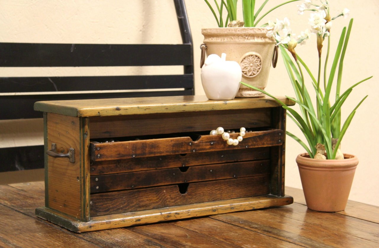 Country Pine Antique 1900 Tool Chest Or Collector Cabinet