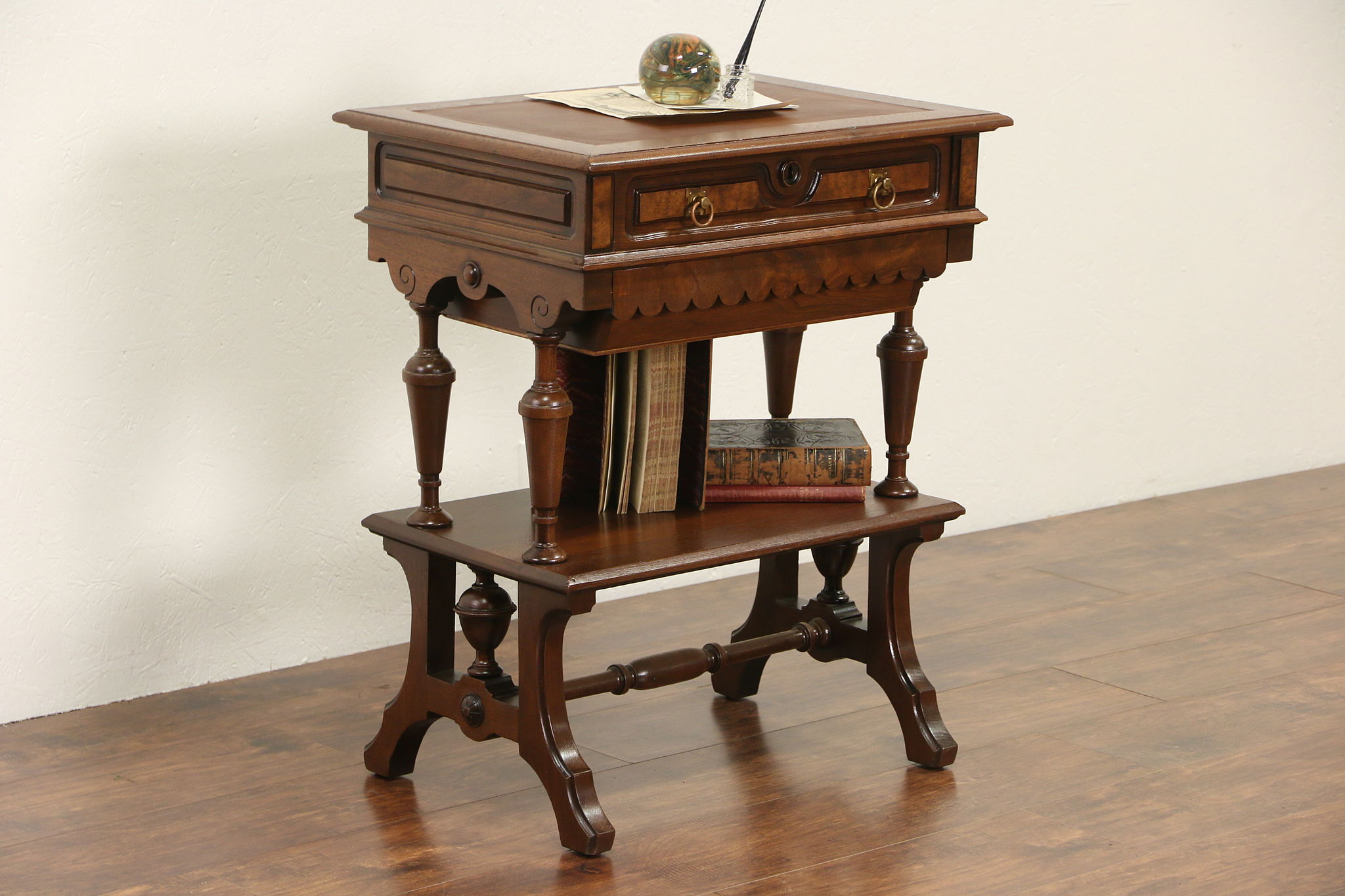 Walnut Leather Top Writing Table