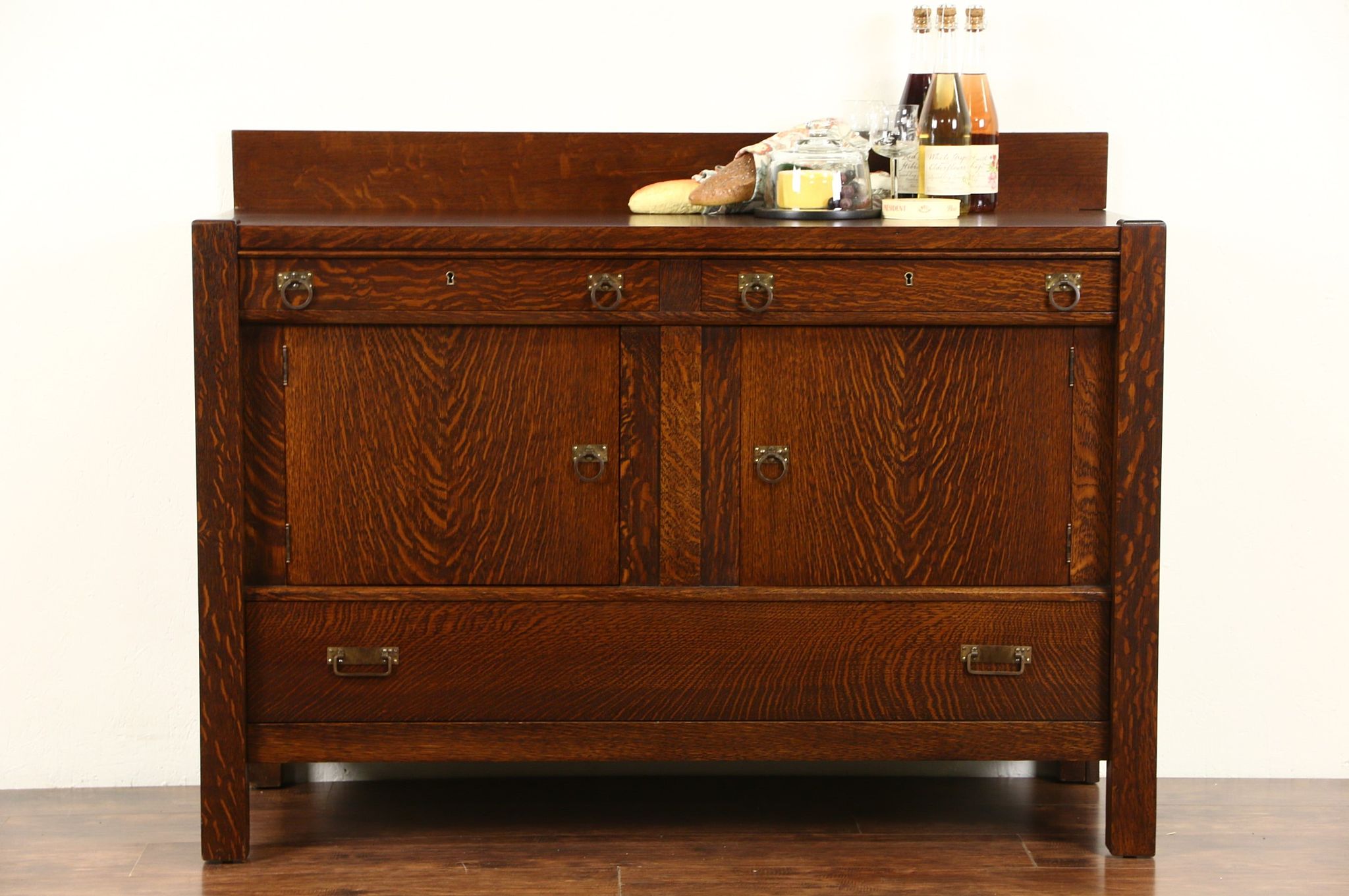 Arts and crafts mission oak sideboard buffet with 2024 drawers and cabinets