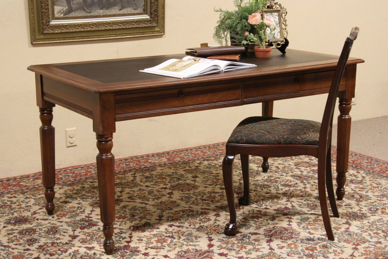 Walnut Leather Top Writing Table