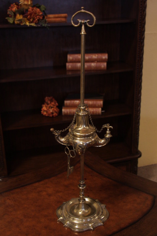 Antique Miniature Brass Cotton Wick Burner Whale Oil Lamp 6 vtg w/ tools  1800's