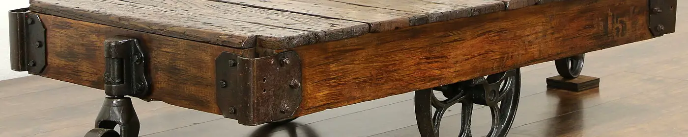 Industrial Salvage Antique Oak & Iron Railroad Cart