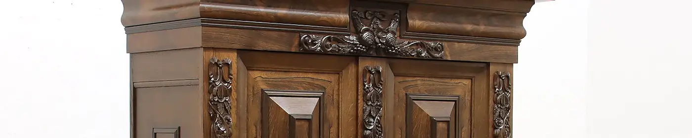 Dutch Antique Carved Oak Kas Dowry Armoire
