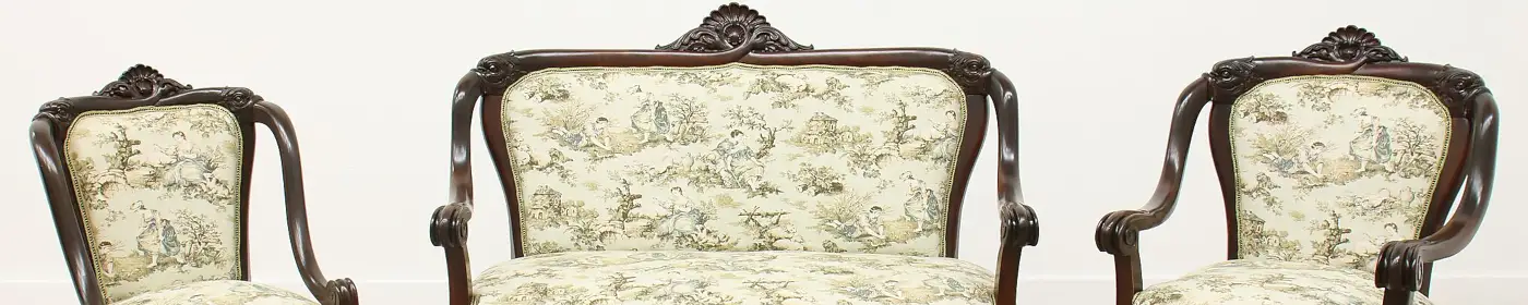 Art Nouveau Antique 3 pc Carved Settee & Chair Set