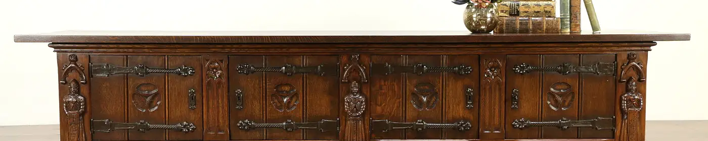 Oak Antique TV Console, Gothic