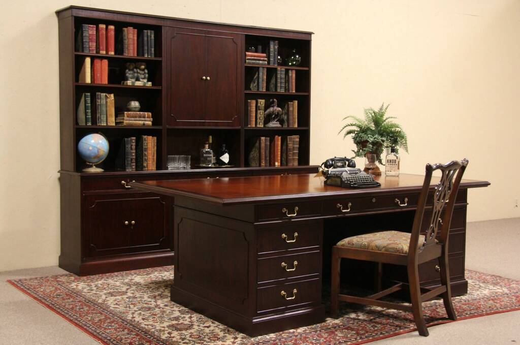 Kittinger Signed Executive Office Set Desk Credenza with Lateral Files