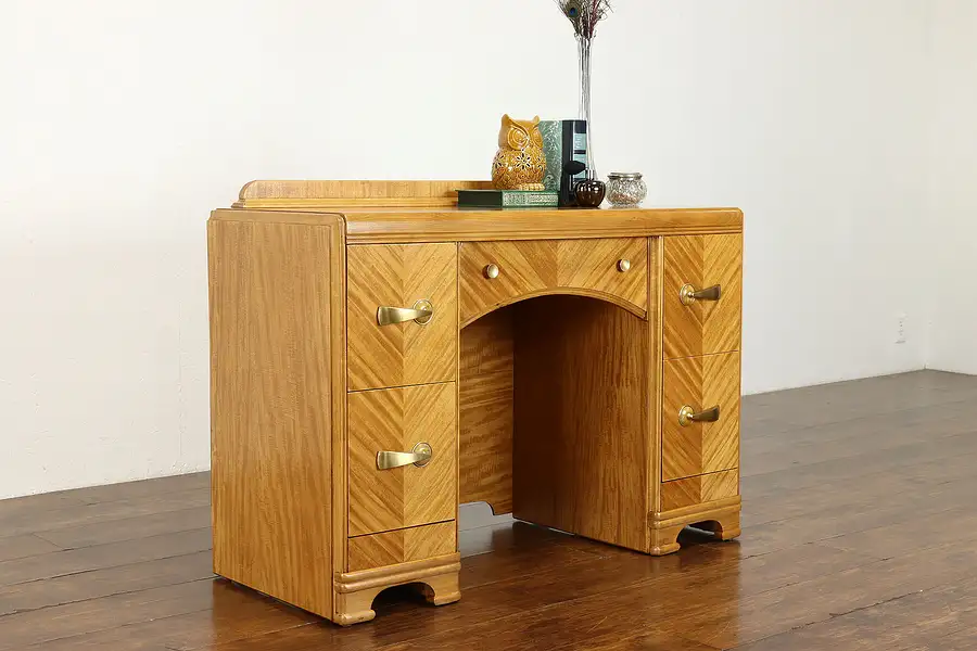 Main image of Art Deco Waterfall Vintage Satinwood Vanity Dressing Table or Small Desk