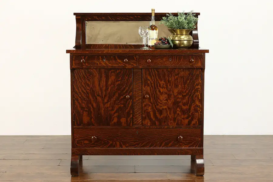 Main image of Quarter Sawn Oak Antique Sideboard, Server or Buffet, Beveled Mirror