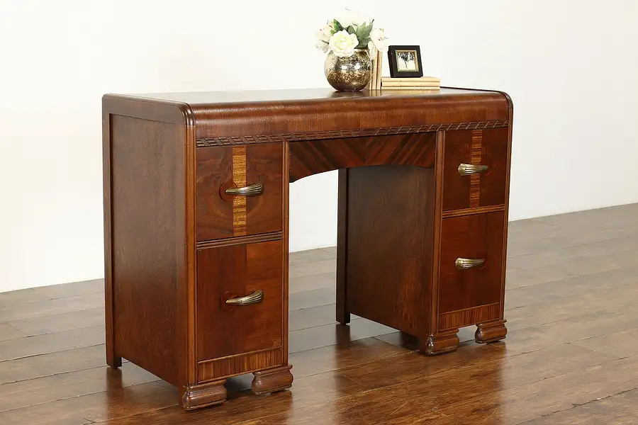 Main image of Art Deco Vintage Waterfall Walnut Office Desk, Dressing Table or Vanity