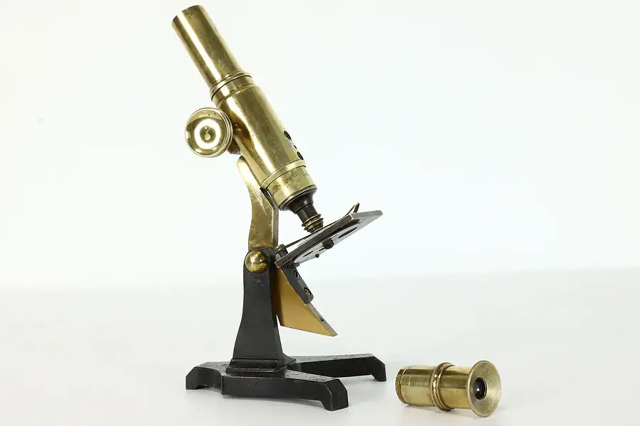 Main image of Industrial Victorian Antique Brass Laboratory Microscope, Glass Slide