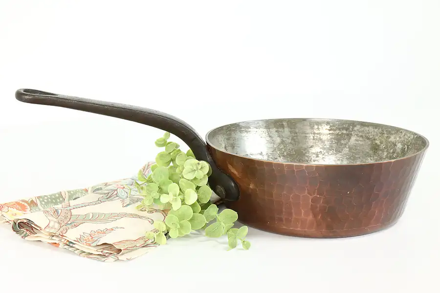 Main image of French Farmhouse Vintage Solid Hammered Copper Sauce Pot, Lamalle