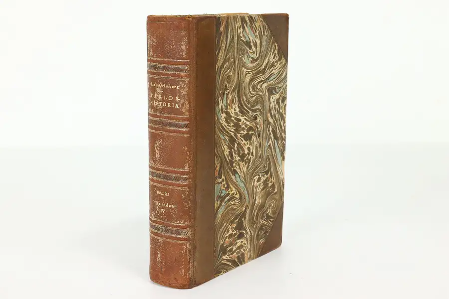 Main image of Vintage Leatherbound Book World History in Swedish, Grimberg