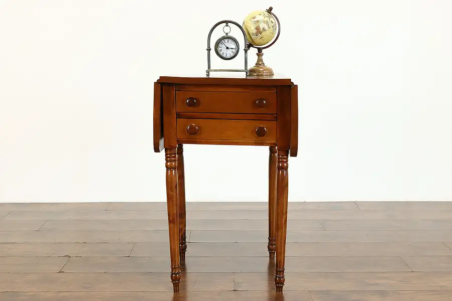 Main image of Farmhouse Victorian Antique Nightstand, Lamp Table, Maple & Birdseye