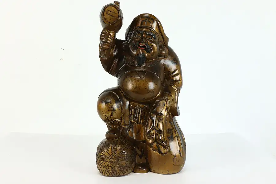 Main image of Japanese Vintage Carved and Painted Daikokuten Figure with Hammer