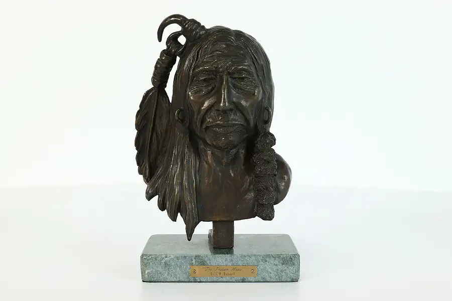 Main image of Native American Indian Head Chief Vintage Bronze Sculpture after Russell