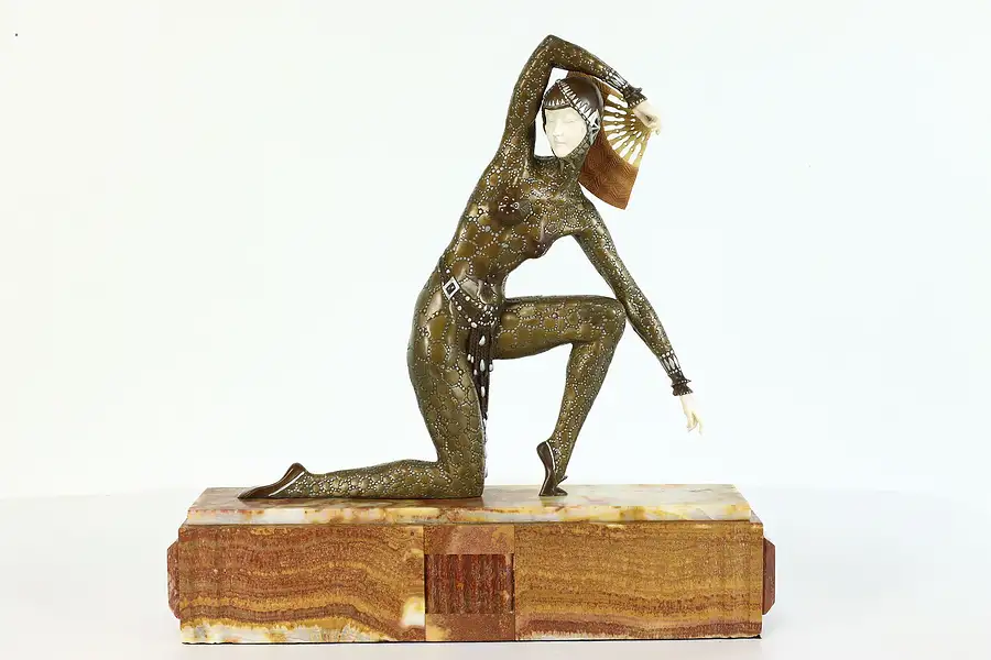 Main image of Art Deco French Bronze Sculpture of Dancer with Fan, Onyx Base, Chiparus