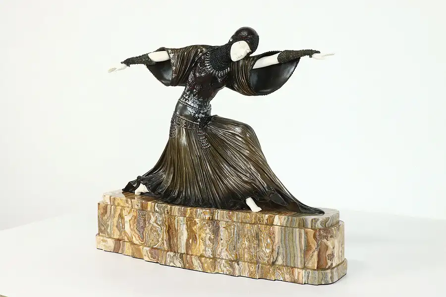 Main image of Art Deco French Bronze Vintage Sculpture of Dancer, Onyx Base, Chiparus