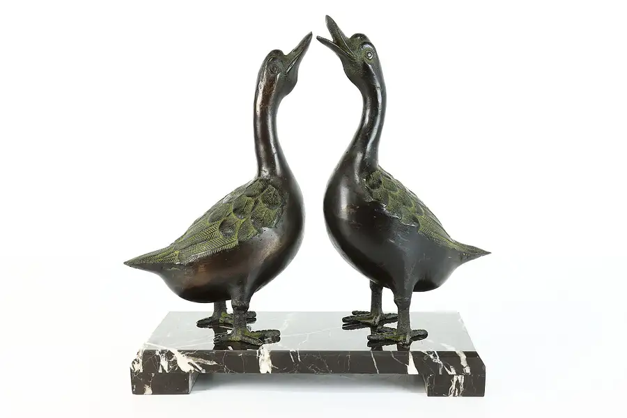 Main image of Art Deco Antique Sculpture of Pair of Geese, Marble Base