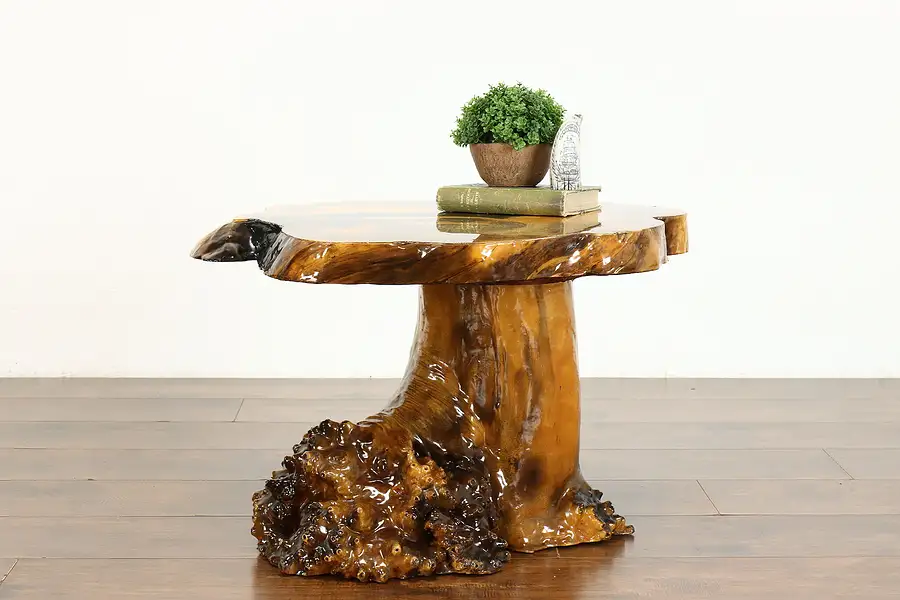 Main image of Freeform Live Edge Lamp, Chairside or End Table, Tree Trunk & Burl