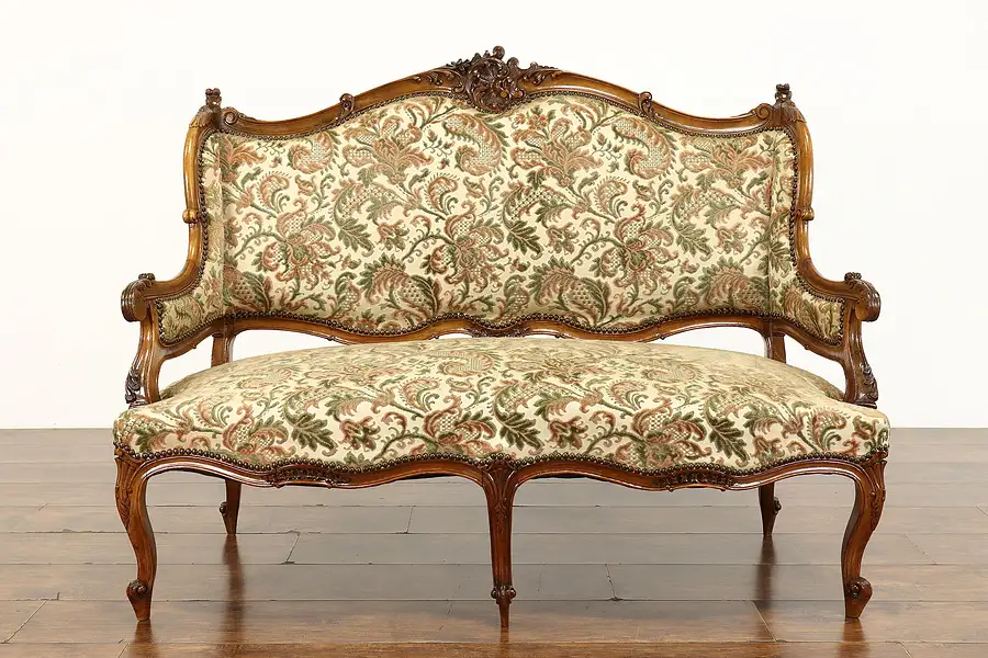 Main image of French Rococo 1920's Antique Carved Wingback Loveseat or Hall Settee