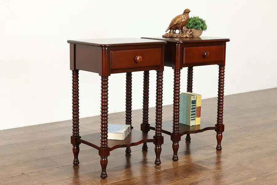 Main image of Pair of Sheraton Vintage Cherry Nightstands, End or Lamp Tables