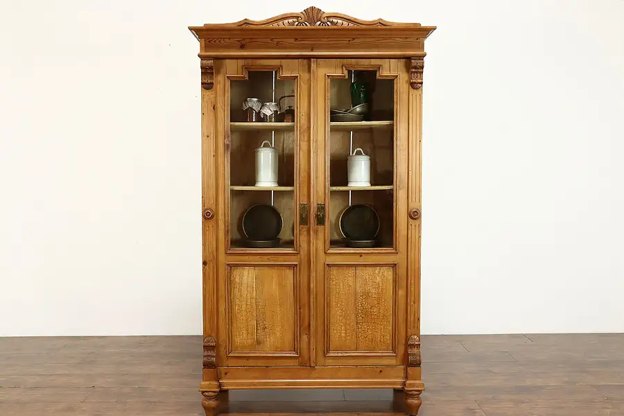 Main image of Farmhouse Country Pine Antique Pantry Cupboard, Display Cabinet, Bookcase