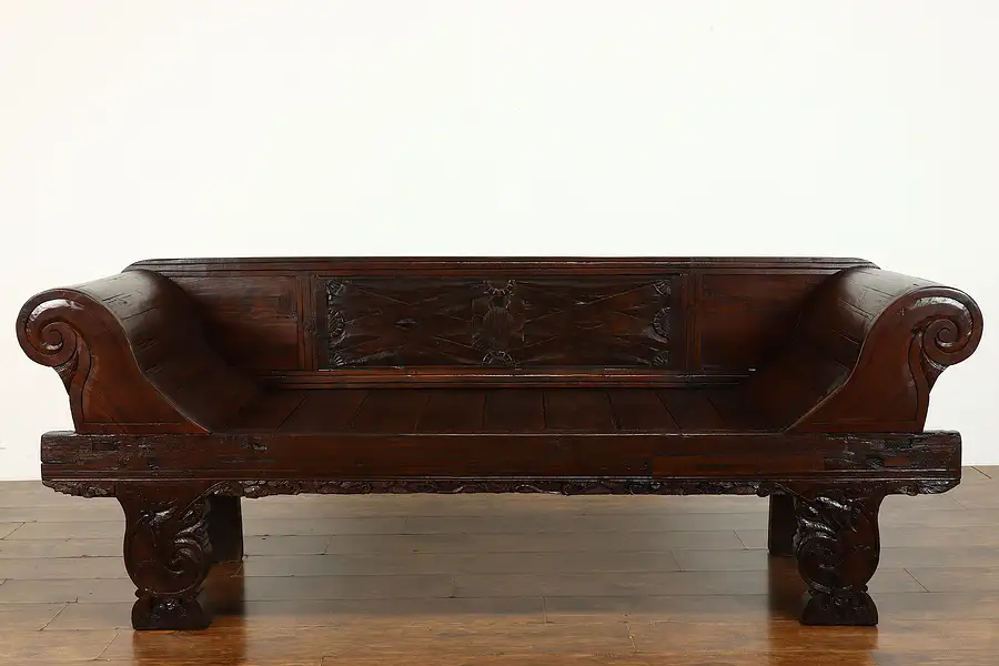 Main image of Asian Hand Carved Vintage Mahogany Sofa Settee, Java Dutch West Indies