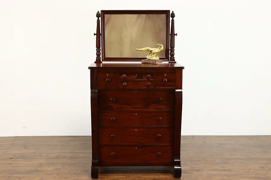 Main image of Empire Antique Mahogany Tall Chest or Dresser, Highboy, Mirror, Widdicomb