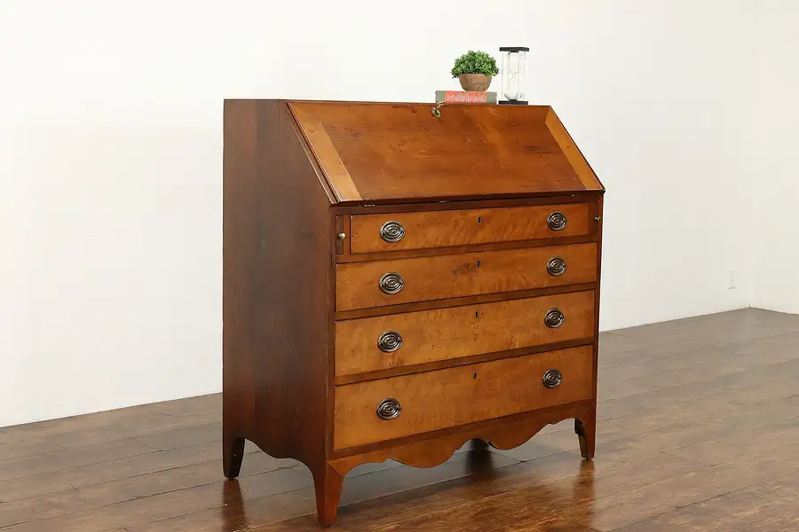 Main image of Federal Antique 1825 Drop Front Secretary Desk, Cherry & Tiger Maple