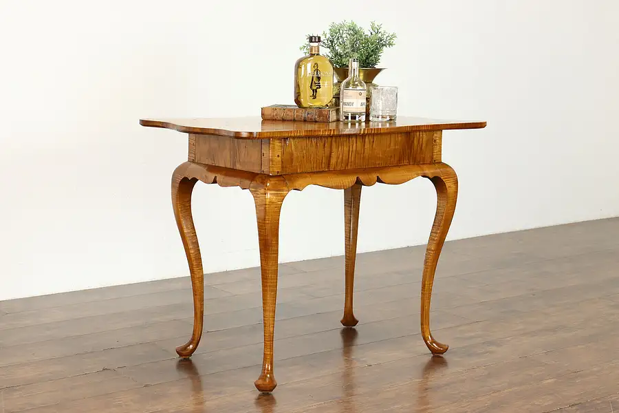 Main image of Georgian Style Vintage Tiger Curly or Birdseye Maple Tea Table, Pruett