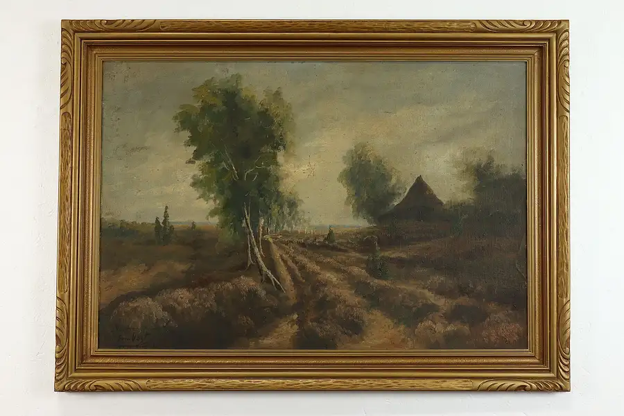 Main image of "Vareler Heide" Antique German Original Oil Painting, Vogt 46"