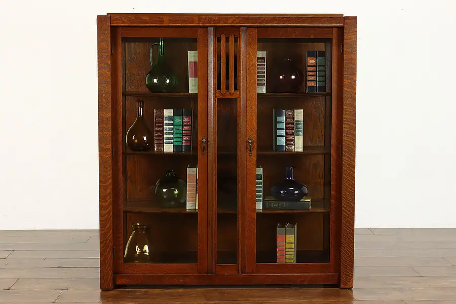 Main image of Arts & Crafts Mission Oak Antique Office, Library Bookcase, China Cabinet