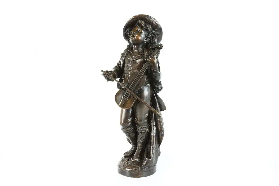 Main image of Violin Player Antique French Bronze Sculpture, after Mauback Statue